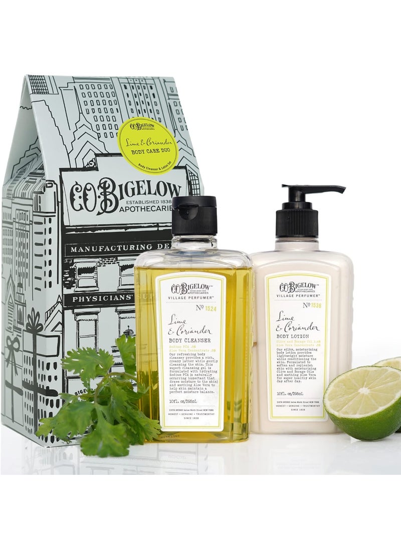C. O. Bigelow - CO Bigelow Apothecary Duo Lime Coriander Body Care Gift Box with Body Soap  Lotion Gift Set of Two  Moisturizing Lotion  Liquid Body Wash for Dry Skin  10fl oz Each - Image 1