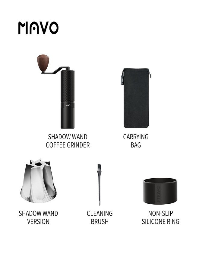 MAVO Manual Coffee Grinder, Shadow Wand Hand Coffee Grinder, Capacity 25g with CNC Stainless Steel 7-Axis Conical Burr, Adjustable Setting, Burr Coffee Bean Grinder for Pour Over, Espresso (Black) - Image 2