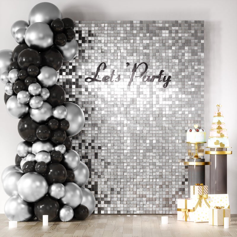 COKAOBE Silver Shimmer Wall Backdrop, 24PCS Square Sequin Shimmer Backdrop Panel, Photo Backdrops for Birthday, Anniversary, Wedding, Graduation & Bachelorette Party Decoration - Image 1