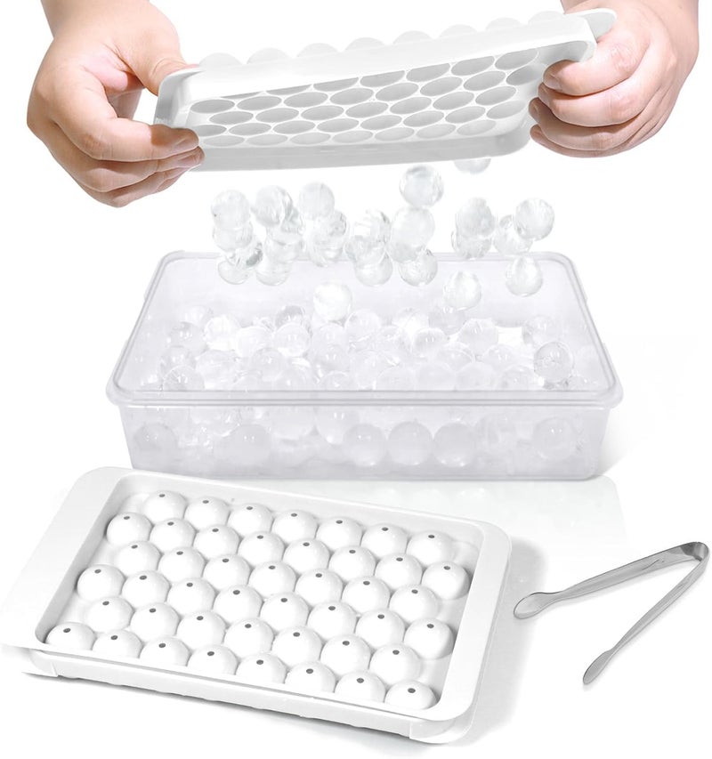 WIBIMEN Ice Cube Tray with Lid and Bin - Round Ice Trays for Freezer with Lid - Ice Cube Trays for Freezer with Ice Container (0.8"-2PACK White) - Image 1