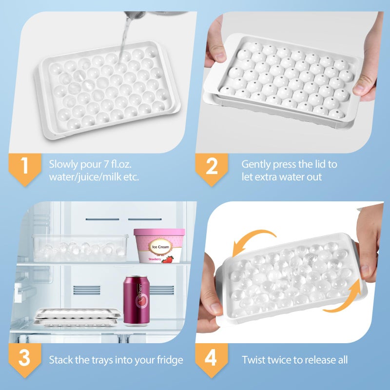 WIBIMEN Ice Cube Tray with Lid and Bin - Round Ice Trays for Freezer with Lid - Ice Cube Trays for Freezer with Ice Container (0.8"-2PACK White) - Image 3