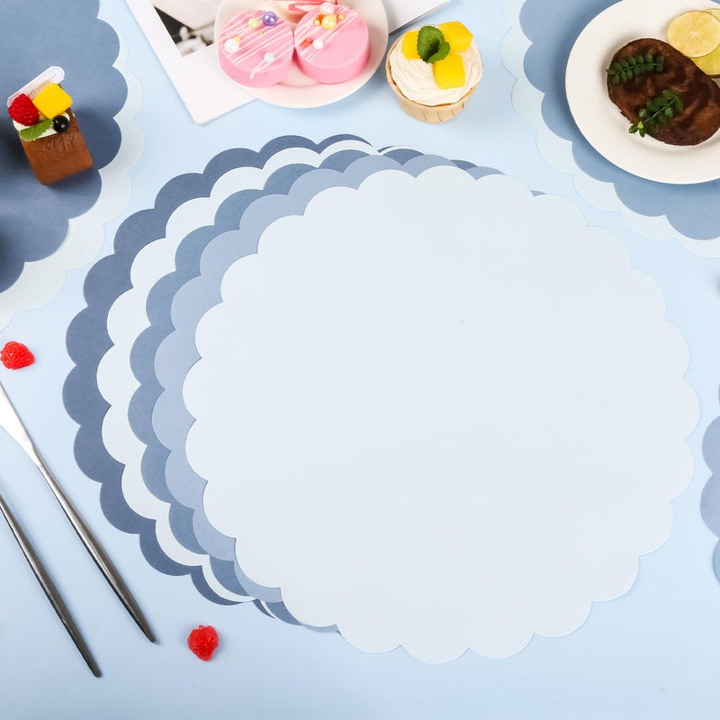 AimFun 48Pcs Dusty Blue Paper Placemats Gradient Color Scalloped Disposable Place Mat 4 Colors 13 Inch Paper Cutouts for Wedding Banquet Birthday Pool Party Supplies (Dusty Blue) - Image 4