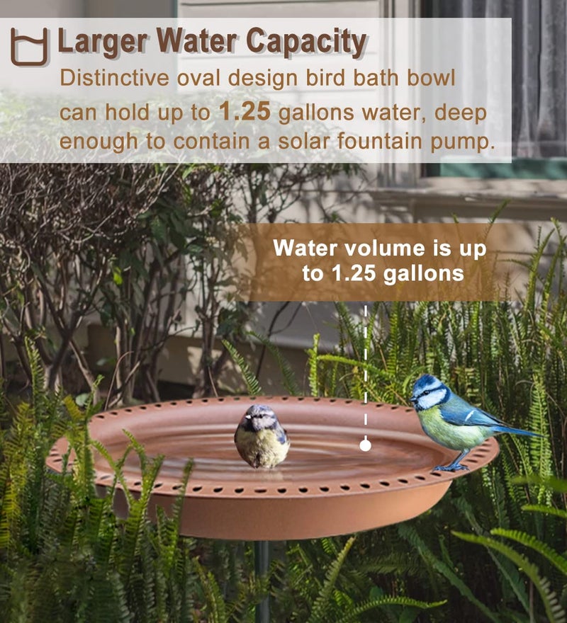 Garbuildman Upgraded 5-Prong Base Bird Bath with Metal Stake, Detachable Decoration Bowl Spa & Freestanding Birdfeeder for Outdoor Garden, Oval Style, Brown - Image 5