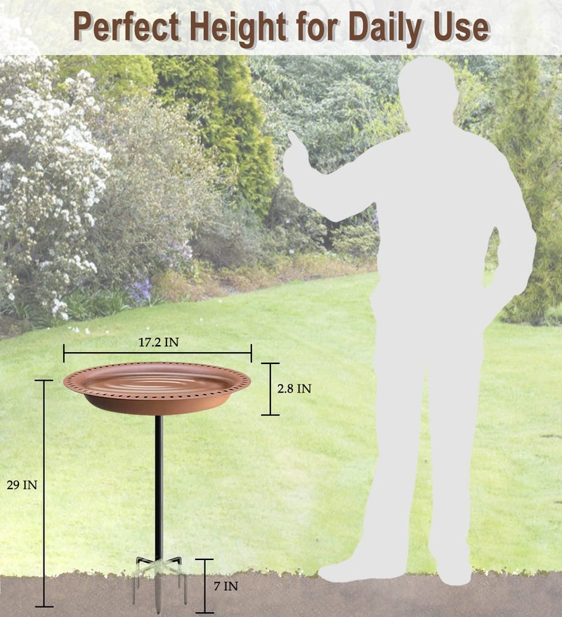 Garbuildman Upgraded 5-Prong Base Bird Bath with Metal Stake, Detachable Decoration Bowl Spa & Freestanding Birdfeeder for Outdoor Garden, Oval Style, Brown - Image 2