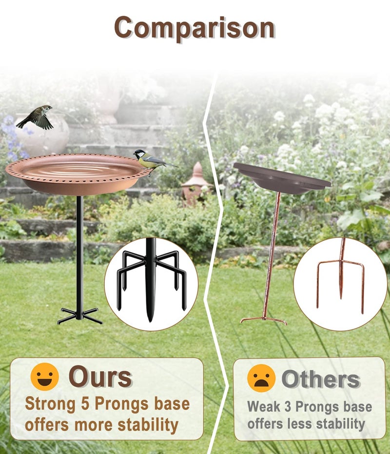 Garbuildman Upgraded 5-Prong Base Bird Bath with Metal Stake, Detachable Decoration Bowl Spa & Freestanding Birdfeeder for Outdoor Garden, Oval Style, Brown - Image 4
