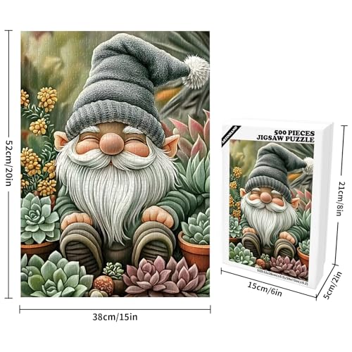 Artinhand Great Jigsaw Puzzles for Adults 500 Pieces Gnome Succulents Wooden Challenging Puzzles Gift for Friends Family Home Decoration Puzzle - Image 5