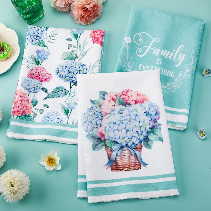 Boyiee Set of 6 Hydrangeas Kitchen Towels Spring Tea Towels Absorbent Dish Towels 24 x 16 Inches Kitchen Gifts Hand Towels Hydrangea Lover Gifts for Farmhouse Kitchen Bathroom - Image 3