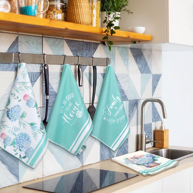 Boyiee Set of 6 Hydrangeas Kitchen Towels Spring Tea Towels Absorbent Dish Towels 24 x 16 Inches Kitchen Gifts Hand Towels Hydrangea Lover Gifts for Farmhouse Kitchen Bathroom - Image 2