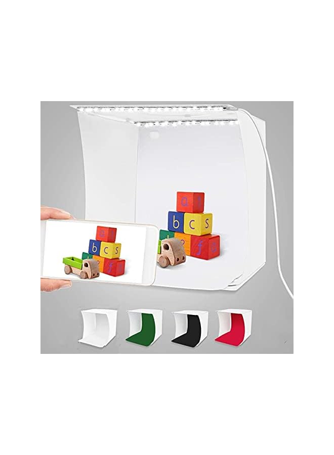 PROMASS Photo Studio Light Box 40×40cm, Portable Photography Shooting Light Tent Kit Professional LED Light Box Studio White Foldable Shooting Softbox with 2 Led Strips70 Led Lights and 4 Backdrops  - Image 1