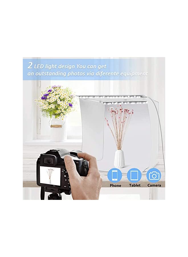 PROMASS Photo Studio Light Box 40×40cm, Portable Photography Shooting Light Tent Kit Professional LED Light Box Studio White Foldable Shooting Softbox with 2 Led Strips70 Led Lights and 4 Backdrops  - Image 2