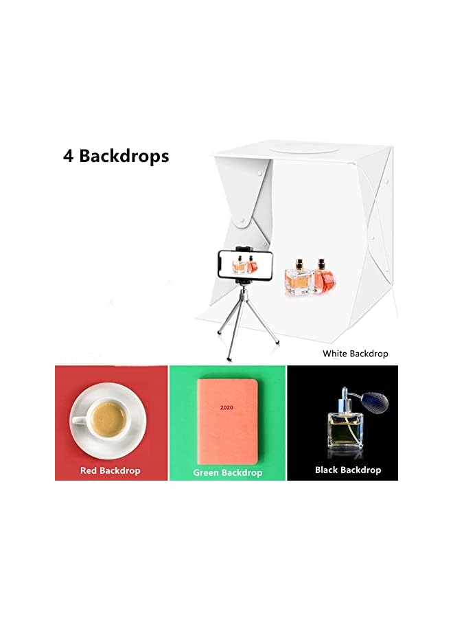 PROMASS Photo Studio Light Box 40×40cm, Portable Photography Shooting Light Tent Kit Professional LED Light Box Studio White Foldable Shooting Softbox with 2 Led Strips70 Led Lights and 4 Backdrops  - Image 3