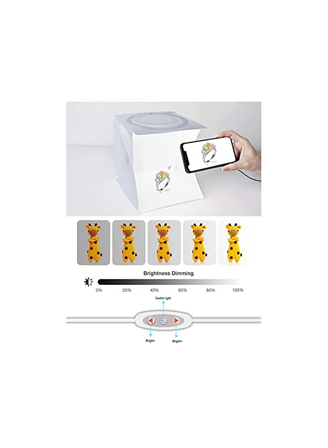 PROMASS Photo Studio Light Box 40×40cm, Portable Photography Shooting Light Tent Kit Professional LED Light Box Studio White Foldable Shooting Softbox with 2 Led Strips70 Led Lights and 4 Backdrops  - Image 5
