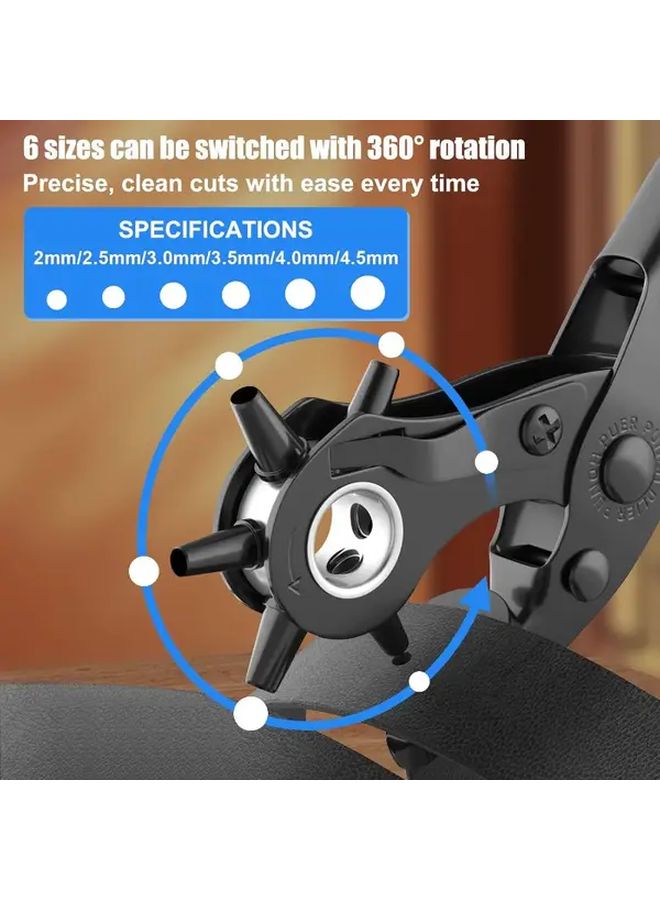 Black Heavy Duty Leather Hole Punch Tool Kit With Multi Hole Punch Plates - Image 2