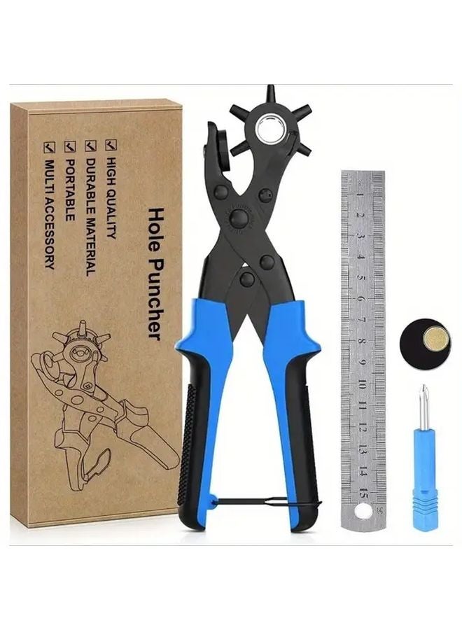 Black Heavy Duty Leather Hole Punch Tool Kit With Multi Hole Punch Plates - Image 1