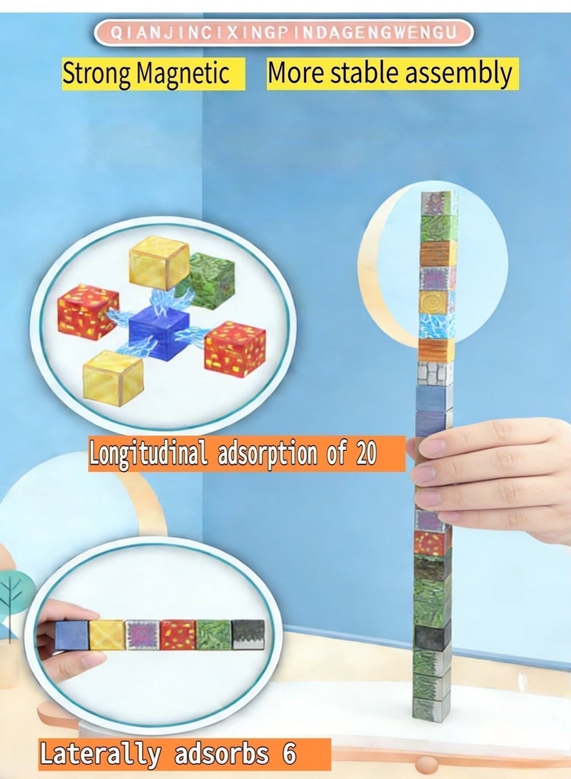 oasistrail Magnetic Blocks-Building cubes 112PCS  High-Strength Mine Magnet World Set for Kids, Magnet Blocks Cubes for Boys Girls, A must-have construction building toy for kindergarten classroomsSTEM Montessori Sensory Toys Stacking Toy for 3 4 5 6 7 8 9 10 11 12 Christmas Birthday Gift(Forest theme; includes 2 toy figurines.) - Image 5