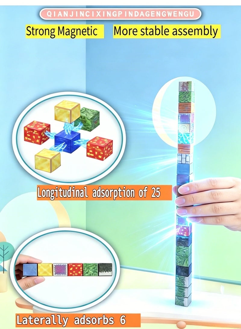 oasistrail Magnetic Blocks-Building cubes 112PCS  High-Strength Mine Magnet World Set for Kids, Magnet Blocks Cubes for Boys Girls, A must-have construction building toy for kindergarten classroomsSTEM Montessori Sensory Toys Stacking Toy for 3 4 5 6 7 8 9 10 11 12 Christmas Birthday Gift(Forest theme; includes 2 toy figurines.) - Image 5
