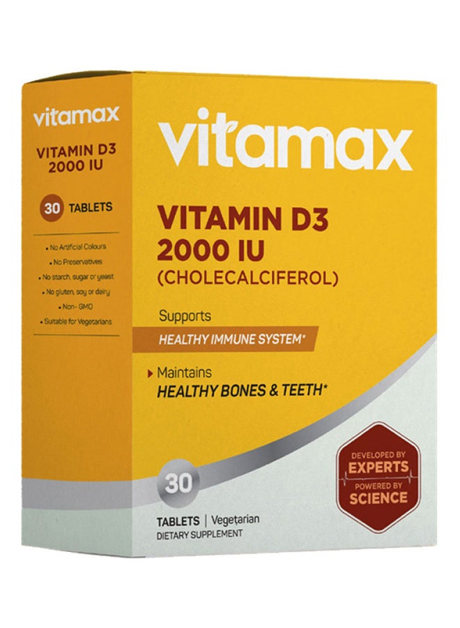 Vitamax فيتامين د3 2000 وحدة دولية أقراص نباتية لصحة العظام والأسنان، عبوة من 30 حبة - Image 1