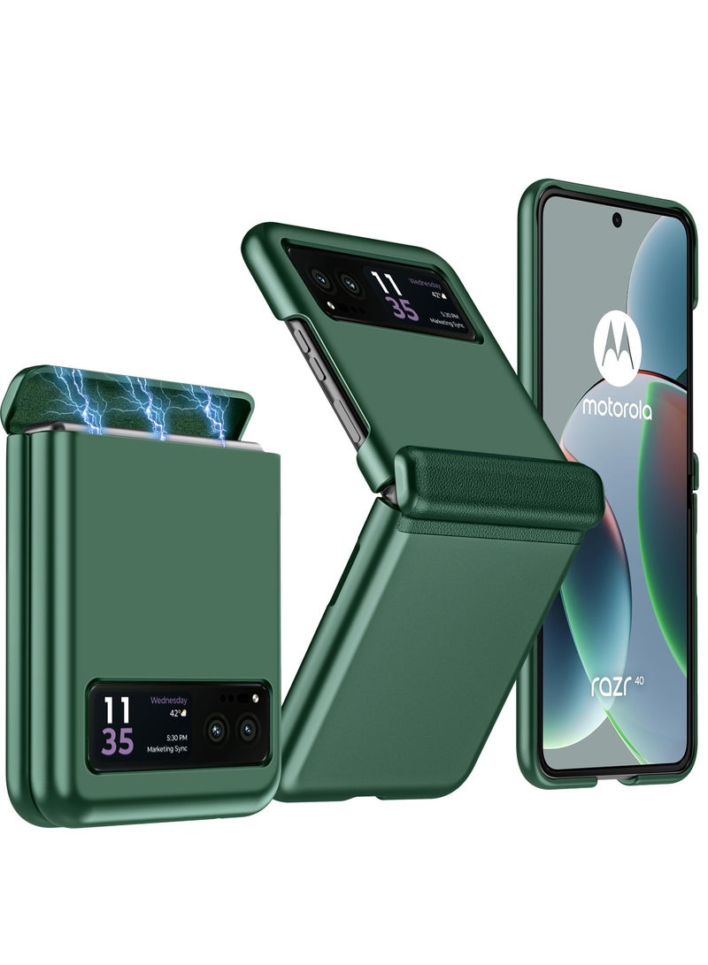 حافظة Motorola Razr 40 2023 مع واقي شاشة زجاجي خارجي، حافظة جلدية مع حماية مفصلية، حافظة هاتف صلبة رفيعة ذات تغطية كاملة من البولي كربونات - Image 1