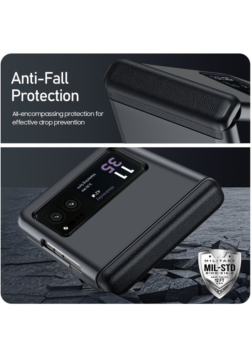 حافظة Motorola Razr 40 2023 مع واقي شاشة زجاجي خارجي، حافظة جلدية مع حماية مفصلية، حافظة هاتف صلبة رفيعة ذات تغطية كاملة من البولي كربونات - Image 4