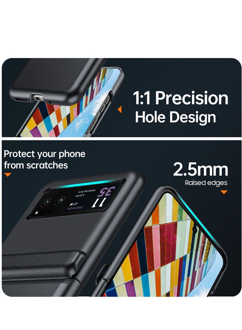 حافظة Motorola Razr 40 2023 مع واقي شاشة زجاجي خارجي، حافظة جلدية مع حماية مفصلية، حافظة هاتف صلبة رفيعة ذات تغطية كاملة من البولي كربونات - Image 2