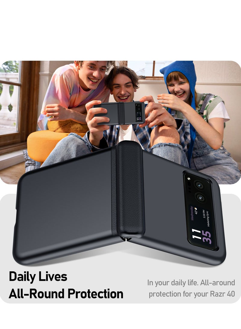 حافظة Motorola Razr 40 2023 مع واقي شاشة زجاجي خارجي، حافظة جلدية مع حماية مفصلية، حافظة هاتف صلبة رفيعة ذات تغطية كاملة من البولي كربونات - Image 5