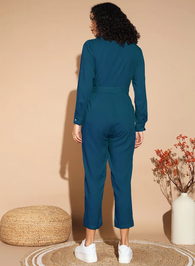 Take Two Women Teal Straight Leg Jumpsuit By The Dry State