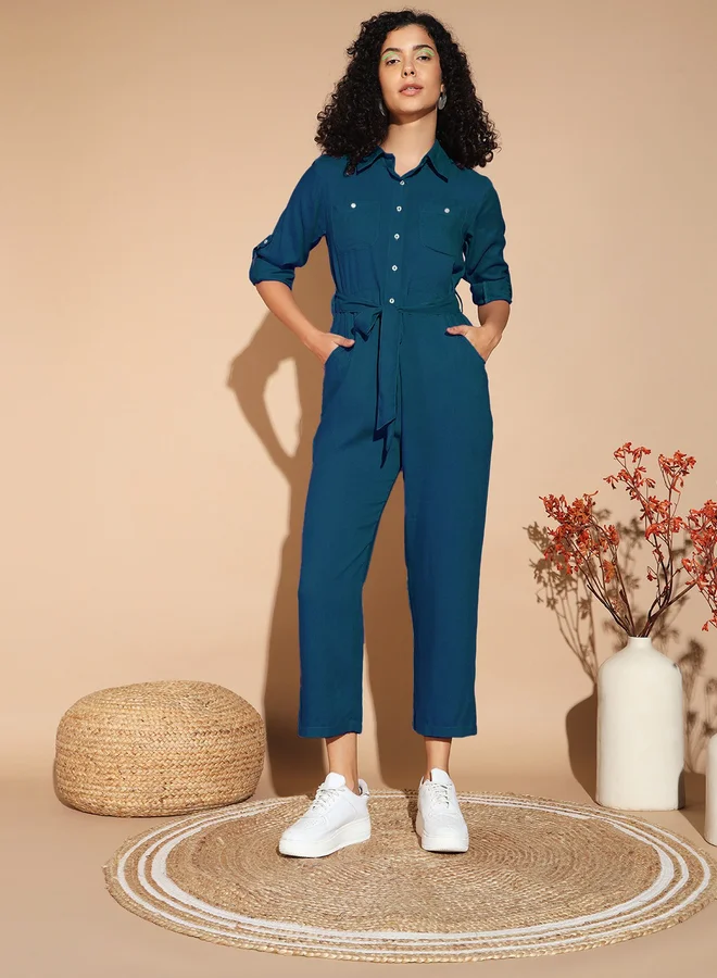Take Two Women Teal Straight Leg Jumpsuit By The Dry State