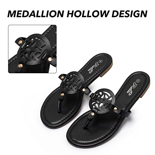 katliu Women's Flat Sandals Flip Flop Sandals Comfortable Dressy Thong Sandals Black 9 - Image 2