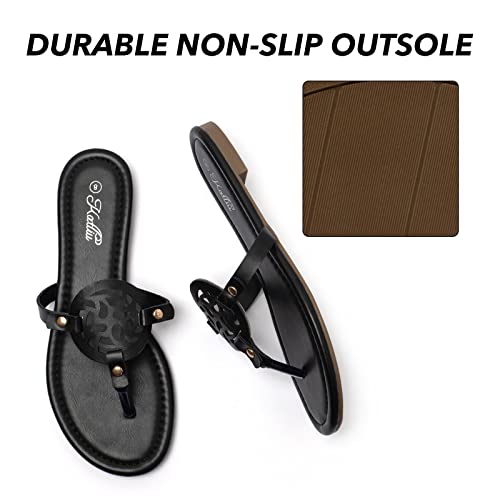 katliu Women's Flat Sandals Flip Flop Sandals Comfortable Dressy Thong Sandals Black 9 - Image 4