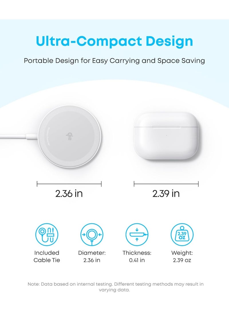 Anker Zolo Qi2 Certified 15W MagSafe-Compatible Magnetic Wireless Charger for iPhone 17/16/15/14 Series, AirPods, White, 1 Pack white - Image 5