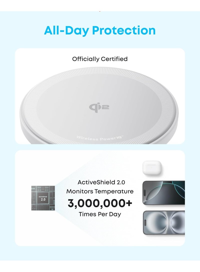 Anker Zolo Qi2 Certified 15W MagSafe-Compatible Magnetic Wireless Charger for iPhone 17/16/15/14 Series, AirPods, White, 1 Pack white - Image 4