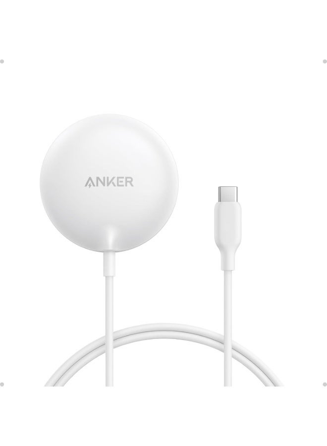 Anker Zolo Qi2 Certified 15W MagSafe-Compatible Magnetic Wireless Charger for iPhone 17/16/15/14 Series, AirPods, White, 1 Pack white - Image 1