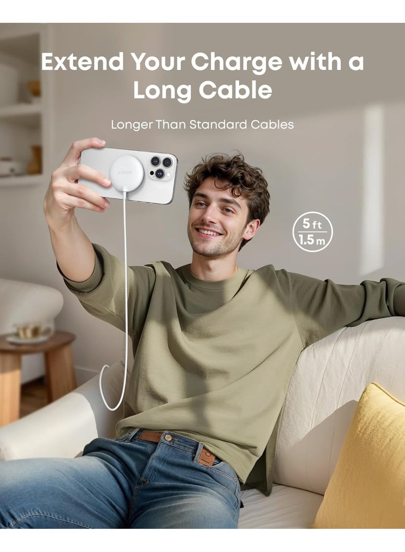 Anker Zolo Qi2 Certified 15W MagSafe-Compatible Magnetic Wireless Charger for iPhone 17/16/15/14 Series, AirPods, White, 1 Pack white - Image 3