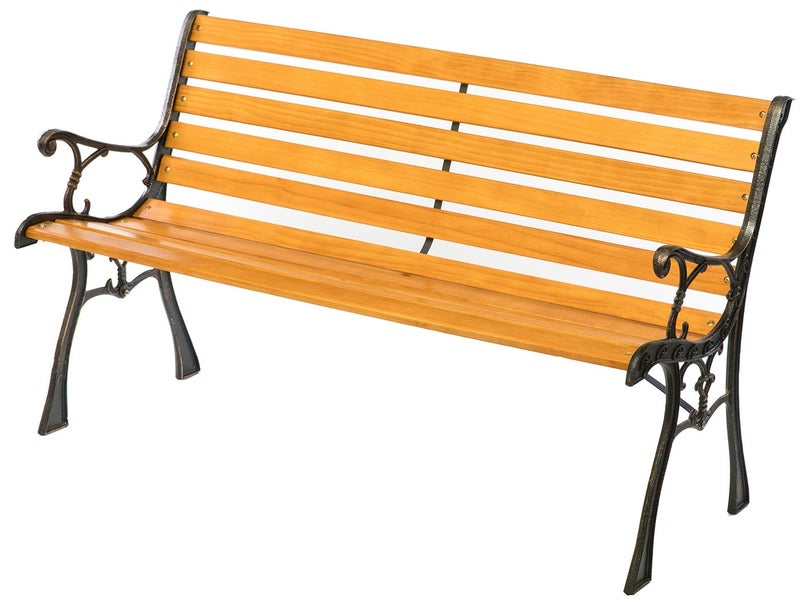Gardenised Wooden Outdoor Park Patio Garden Yard Bench with Designed Steel Armrest and Legs Black