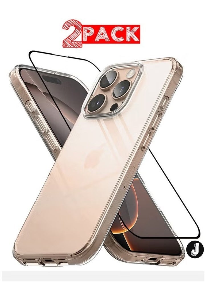 JAJEEK "New 2-Pack iPhone 16 Pro Max Case & Screen Protector – Clear TPU, Ultra Slim, Shockproof, Anti-Yellowing, Scratch-Resistant, Case Cover Clear"  - Image 1