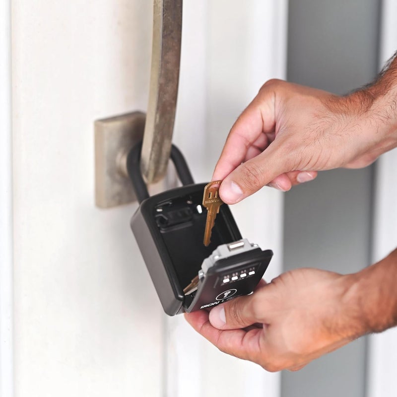 Iron Lock ® Key Lock Box Portable with U-Shackle – Small Waterproof Heavy-Duty Metal Safe with 4-Digit Combination for Spare Keys Outside on Door Knob, Fence, or Gate (Black, Small) - Image 4