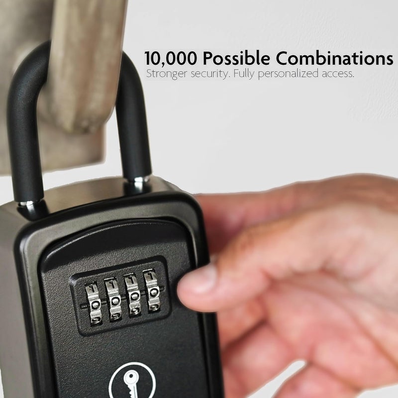 Iron Lock ® Key Lock Box Portable with U-Shackle – Small Waterproof Heavy-Duty Metal Safe with 4-Digit Combination for Spare Keys Outside on Door Knob, Fence, or Gate (Black, Small) - Image 2