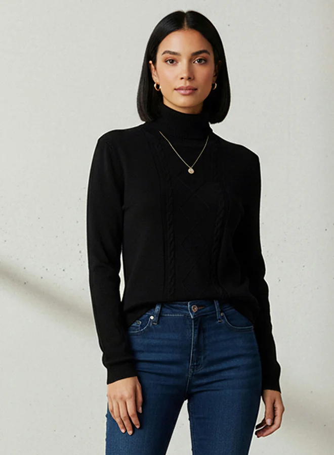 2Xtremz 2Xtremz Textured High Neck Tricot Sweater