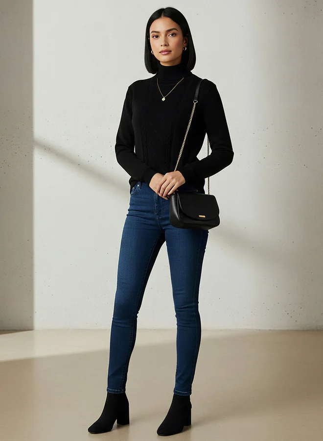 2Xtremz 2Xtremz Textured High Neck Tricot Sweater