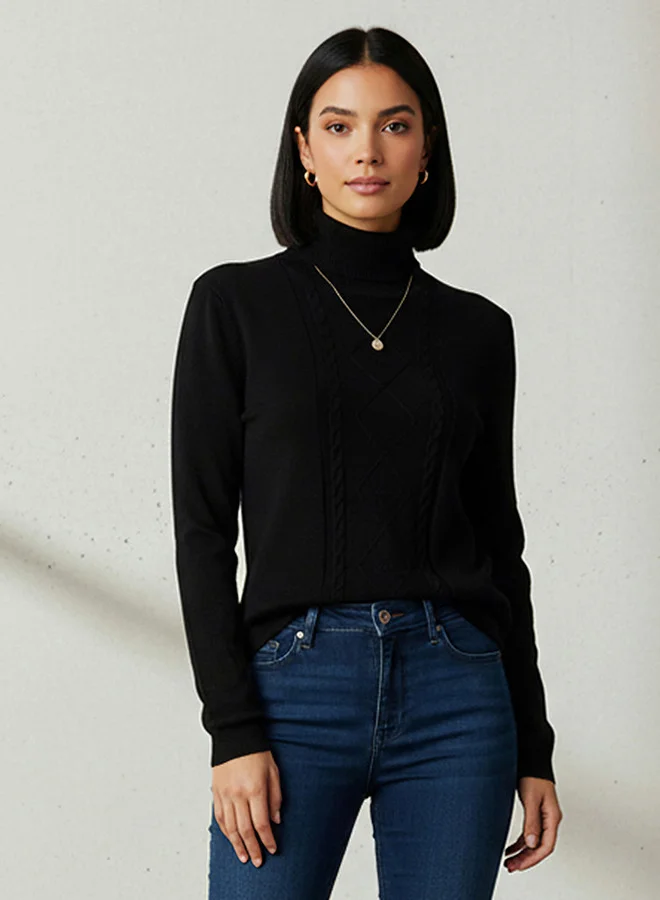 2Xtremz 2Xtremz Textured High Neck Tricot Sweater