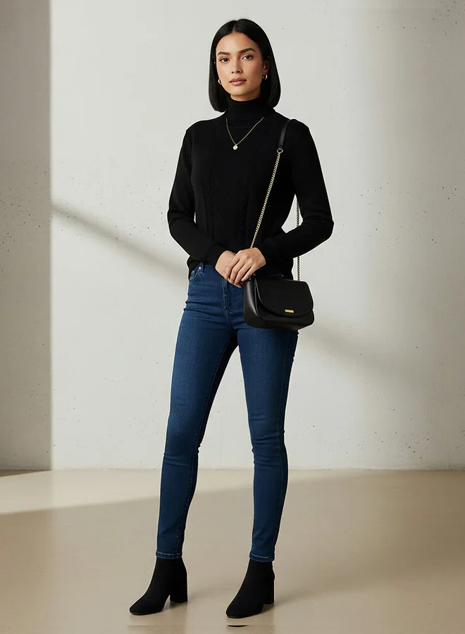 2Xtremz 2Xtremz Textured High Neck Tricot Sweater