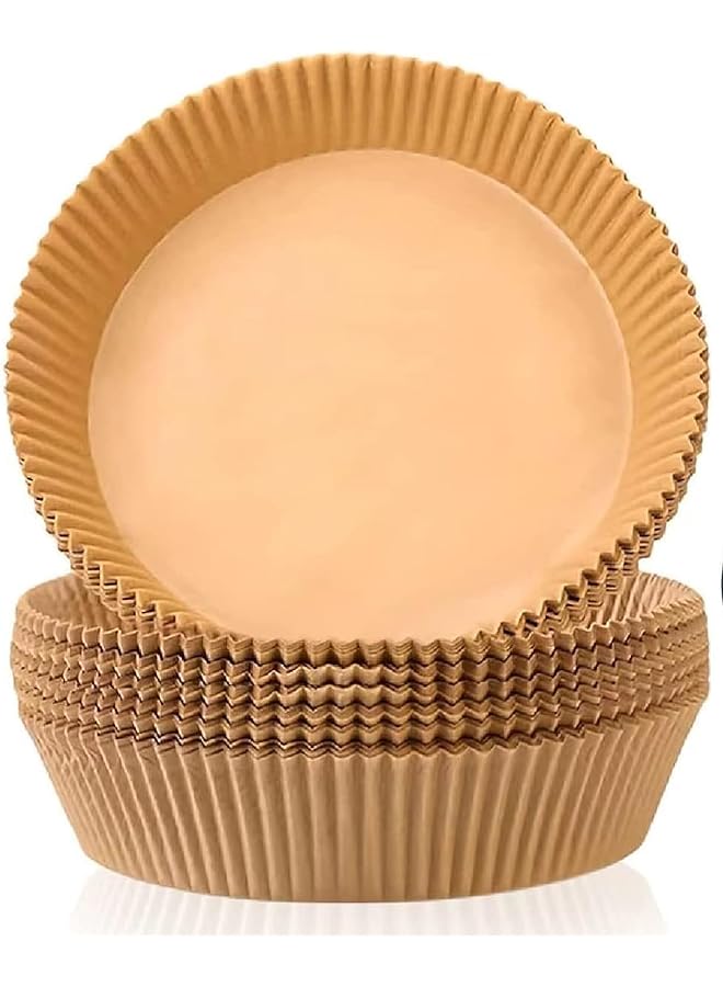 SKY-TOUCH 100Pcs Air Fryer Disposable Paper，Non Stick Parchment Paper For Air Fryer Liners，Round Food Grade Baking Paper For Air Fryer，16Cm 6.3Inch，Brown - Image 1