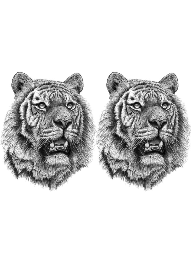 Oottati 2 Sheets Realistic Animal Temporary Tattoos Stickers Sketch Lifelike Tiger Roar Designs For Men Waterproof Arm Leg Fake Body Art, Gym & Parties Bold Masculine Decals 