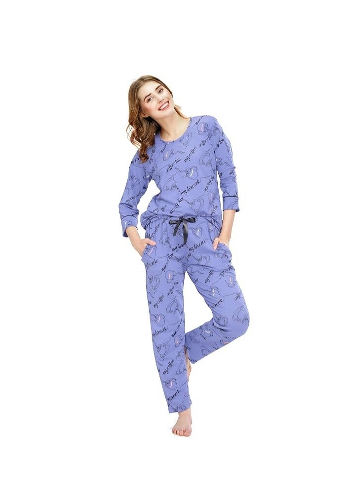 Accessorize Kingdom Night Suit for Women's Cup & Saucer Printed Cotton Night Dress of Top and Pajama Set  - Image 1