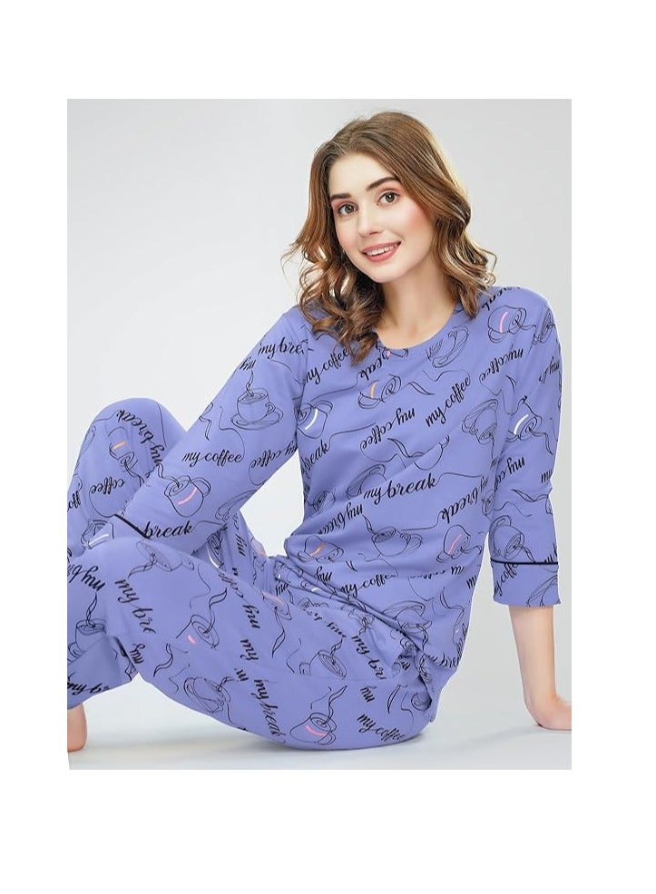 Accessorize Kingdom Night Suit for Women's Cup & Saucer Printed Cotton Night Dress of Top and Pajama Set  - Image 3