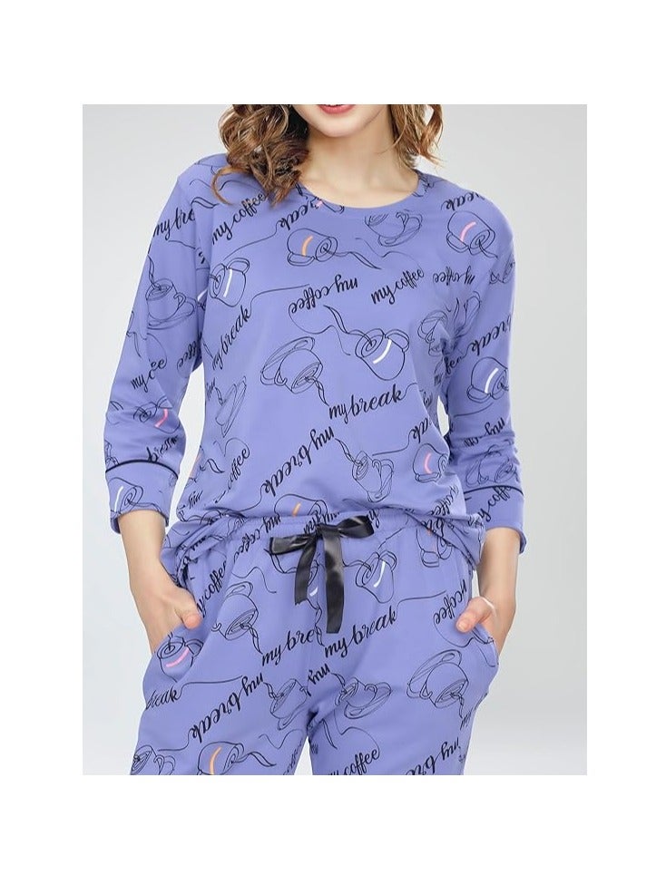 Accessorize Kingdom Night Suit for Women's Cup & Saucer Printed Cotton Night Dress of Top and Pajama Set  - Image 2