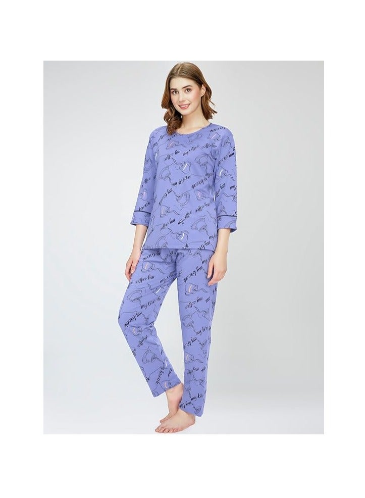 Accessorize Kingdom Night Suit for Women's Cup & Saucer Printed Cotton Night Dress of Top and Pajama Set  - Image 4