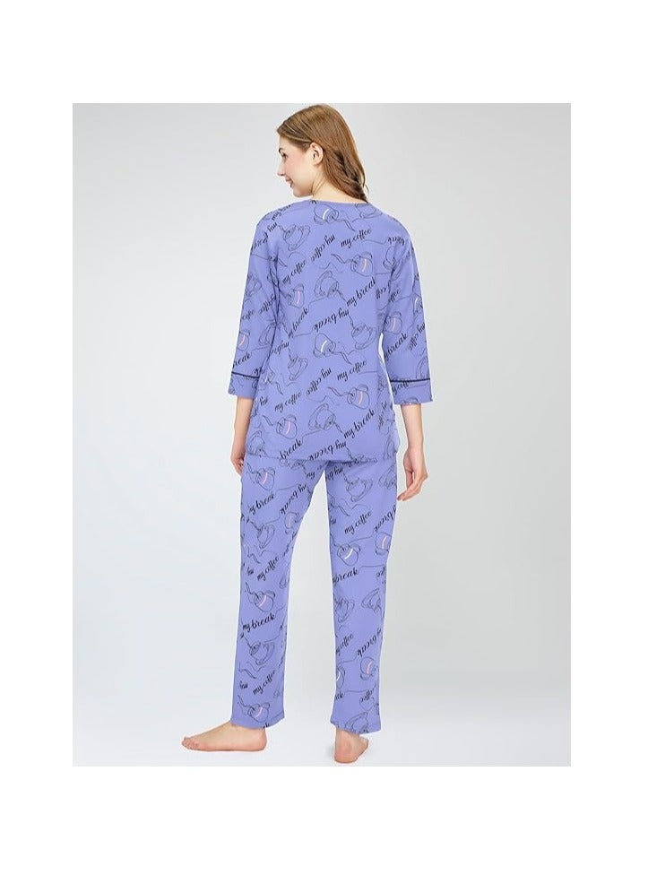 Accessorize Kingdom Night Suit for Women's Cup & Saucer Printed Cotton Night Dress of Top and Pajama Set  - Image 5