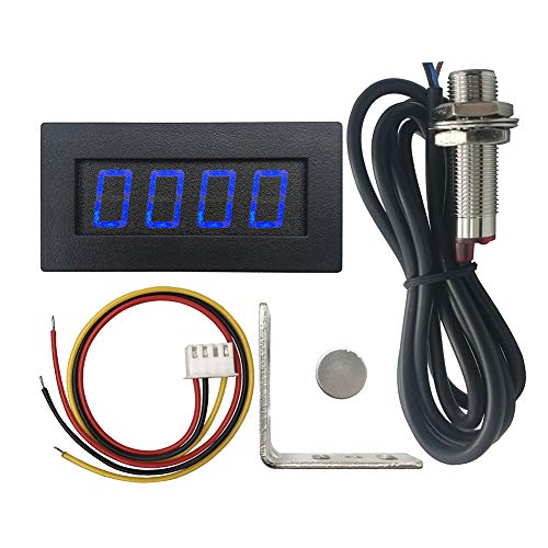 DIGITEN 4 Digital Blue LED Tachometer RPM Speed Meter + Hall Proximity Switch Magnet Sensor NPN + Sensor Mounting Holder for Lathe Conveyor Belt - Image 1