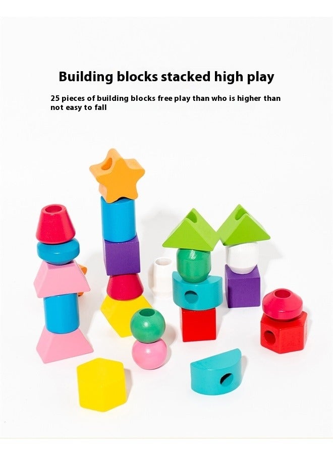 3 in 1 Wooden Color Sorting Stacking Toys, Montessori Geometric Shape Sorter Matching Set, Lacing Beads Sequencing Preschool  - Image 5